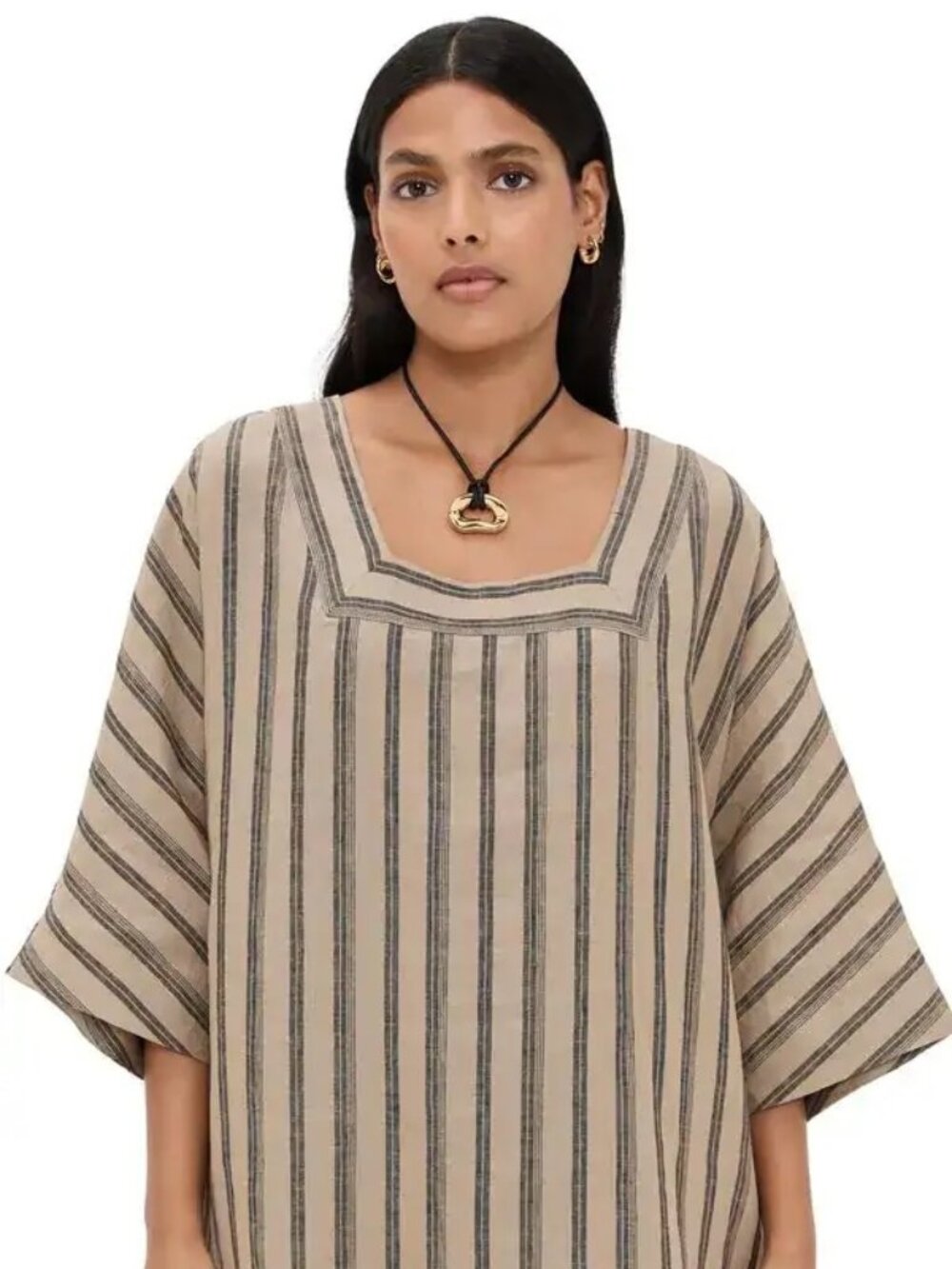 NWT Staud Manuela Linen Dress in Sahara Stripe (Black & Tan)